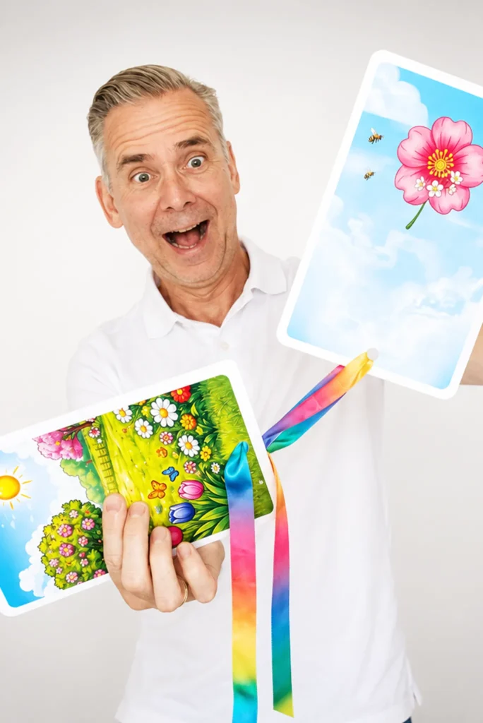 Goochelaar Jan Smulders als ontwikkelaar presenteert de goocheltruc 4 Seasons Miracle